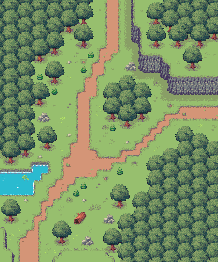 mockup of an outdoor path surrounded by water, trees, and cliffs